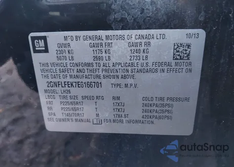 2014 Chevrolet Equinox 1Lt from USA, damaged, VIN 2GNFLFEK7E6166701